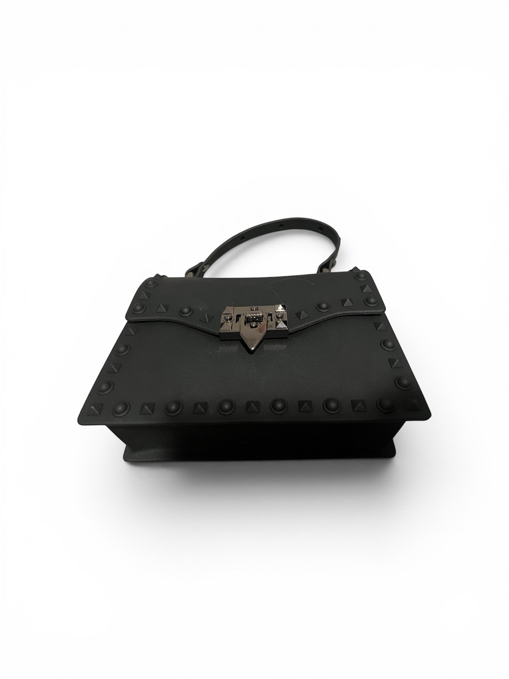 Studded Black Leather Top-Handle Bag